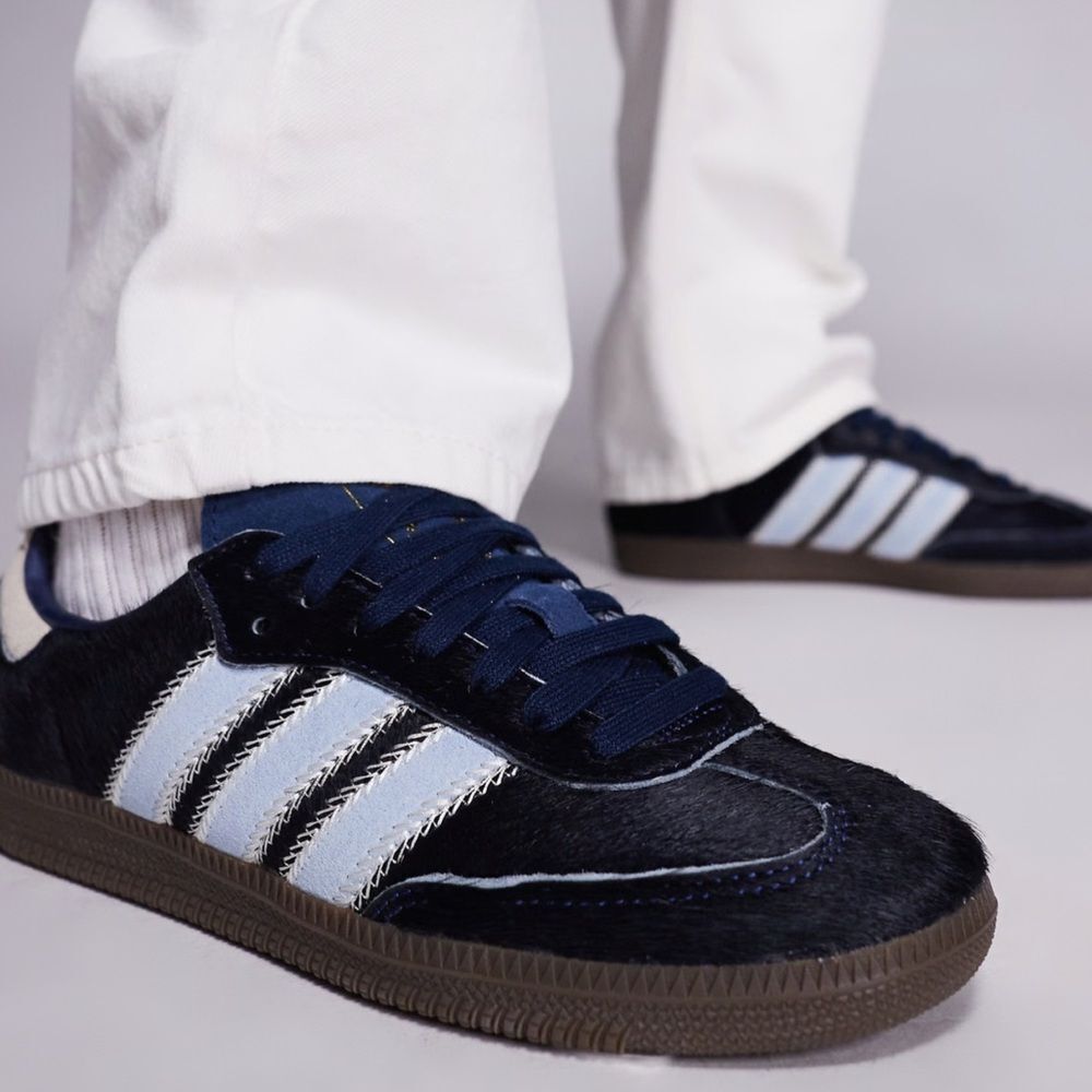 adidas Originals Samba OG sneakers in navy pony hair and light blue